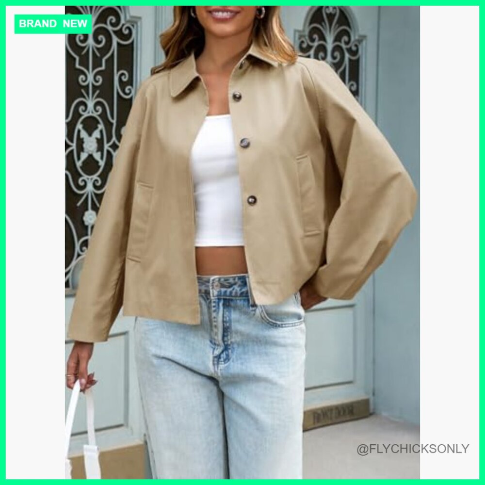 Polyester Cropped Jacket With Batwing Sleeves But… - image 3